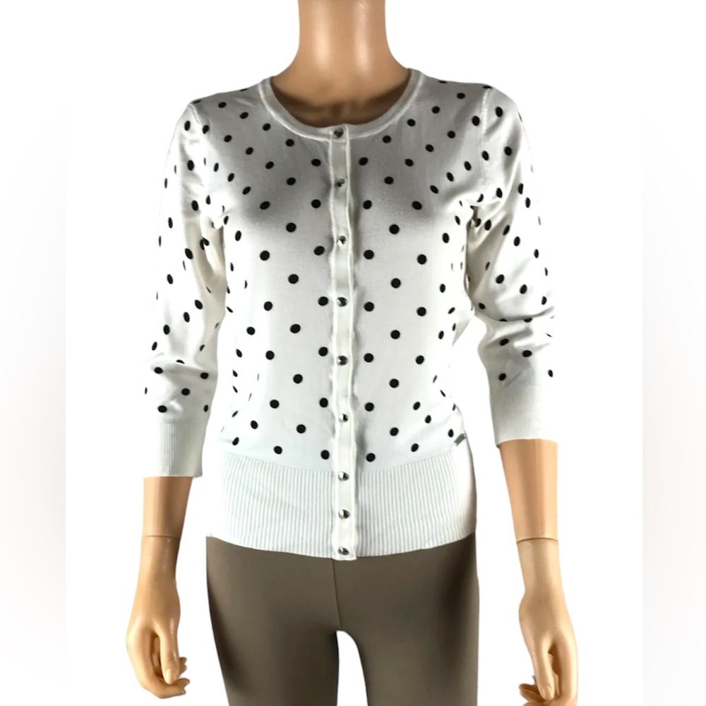 Tahari Polka Dot Fitted Cardigan Size Small